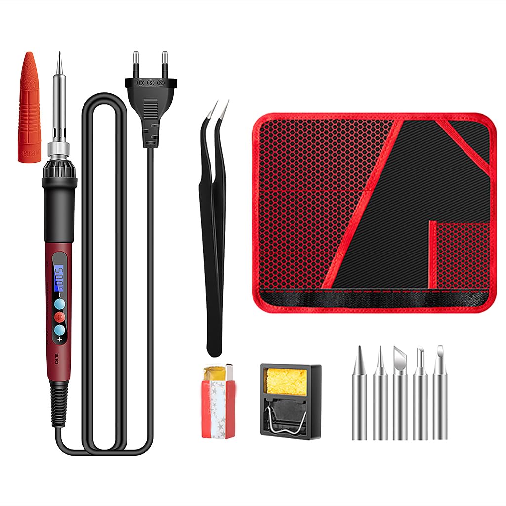 Serplex® Soldering Iron Kit, 60W/110V Soldering Gun 180-500°C Adjustable Temperature & LCD Display Electric Soldering Kit Set with 5 Soldering Iron Tips, Soldering Wire, Flux, Bit Cap (13pcs)