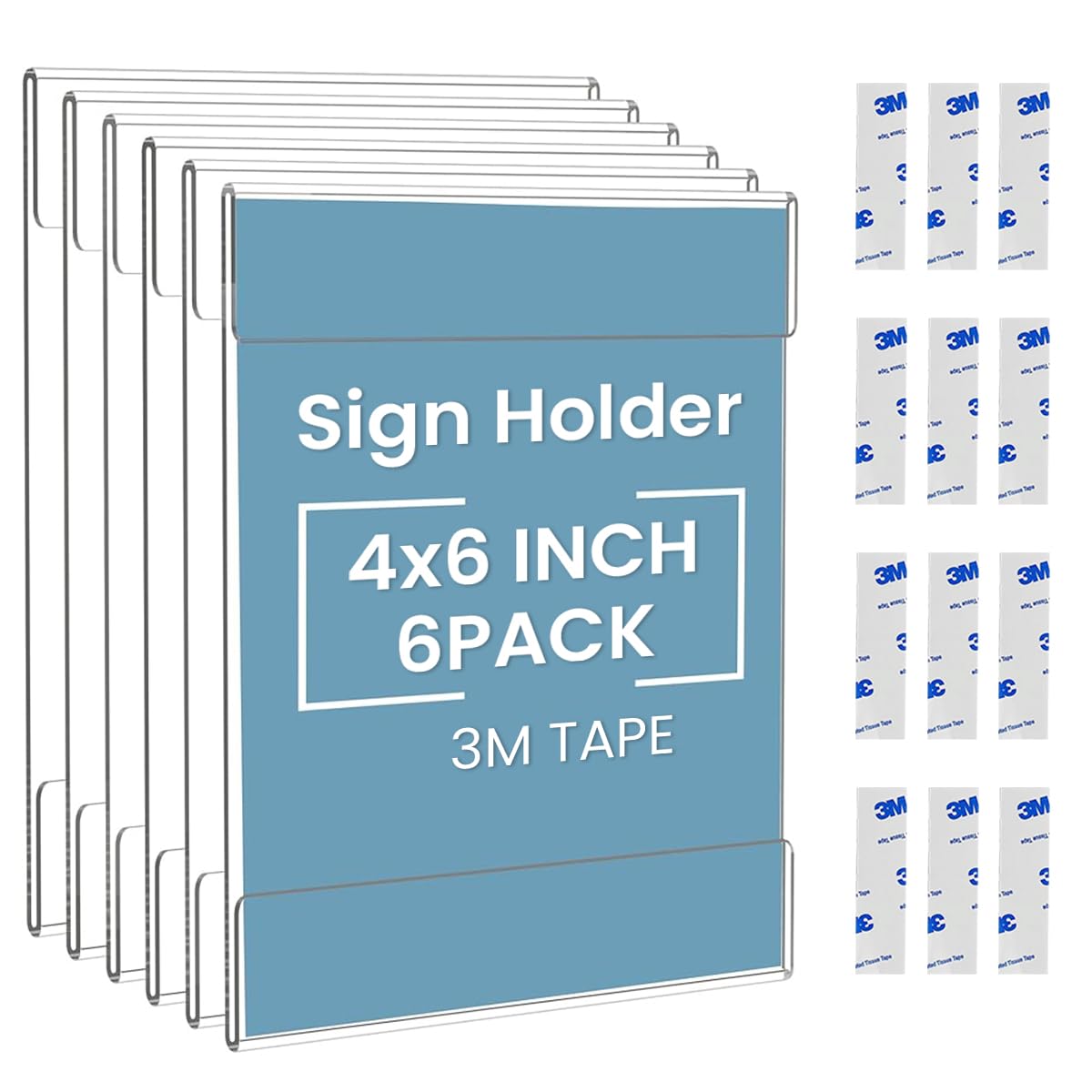 Climberty® 4 x 6 inch Wall Mount Acrylic Sign Holder with Adhesive Tape, 6 Pack Poster Holder Leaflet Holder Sign Holder Wall-Mounted Transparent Sign Holder for Office, Restaurant, Store (Vertical)