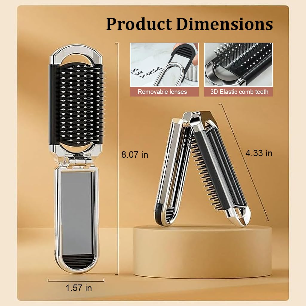 MAYCREATE® Pocket Comb with Mirror Mini Comb for Makeup Bag Travel Folding Hair Brush With Mirror Air Cushioning Hair Comb Hair Styling Tools