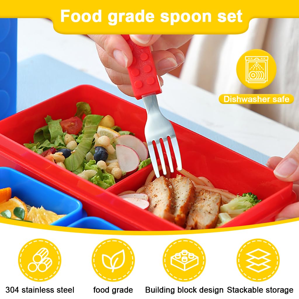 Supvox Kids Cutlery Set for Mealtime Fun with Colorful Building Block Handles and 3 Pieces