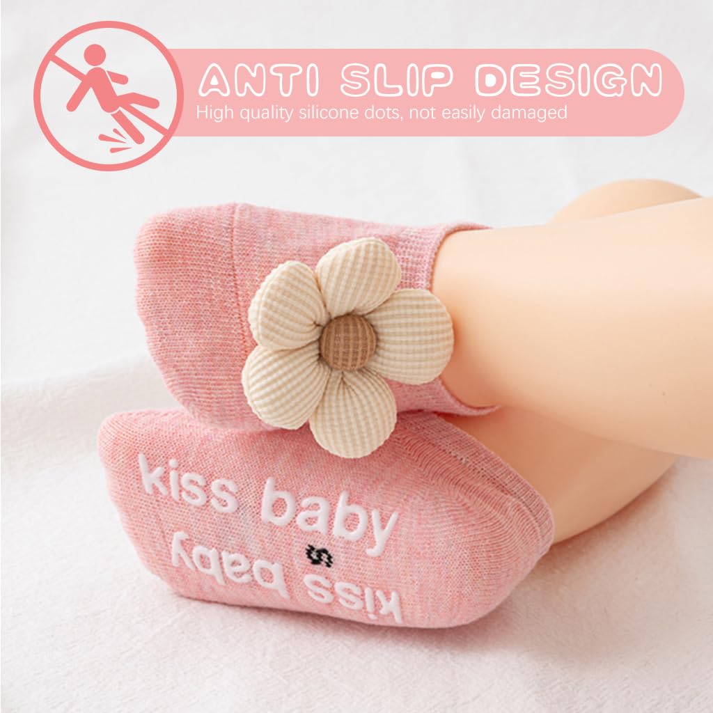SNOWIE SOFT Baby Socks for 0–12 Months Girls with Anti Slip Grips and Breathable Cotton | 4 Pairs Gift Set