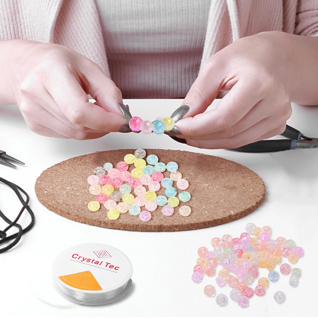 SANNIDHI Crystal Beads for Bracelet Making with 250pcs 8mm Round Acrylic Crackle Design | DIY Jewellery Crafts