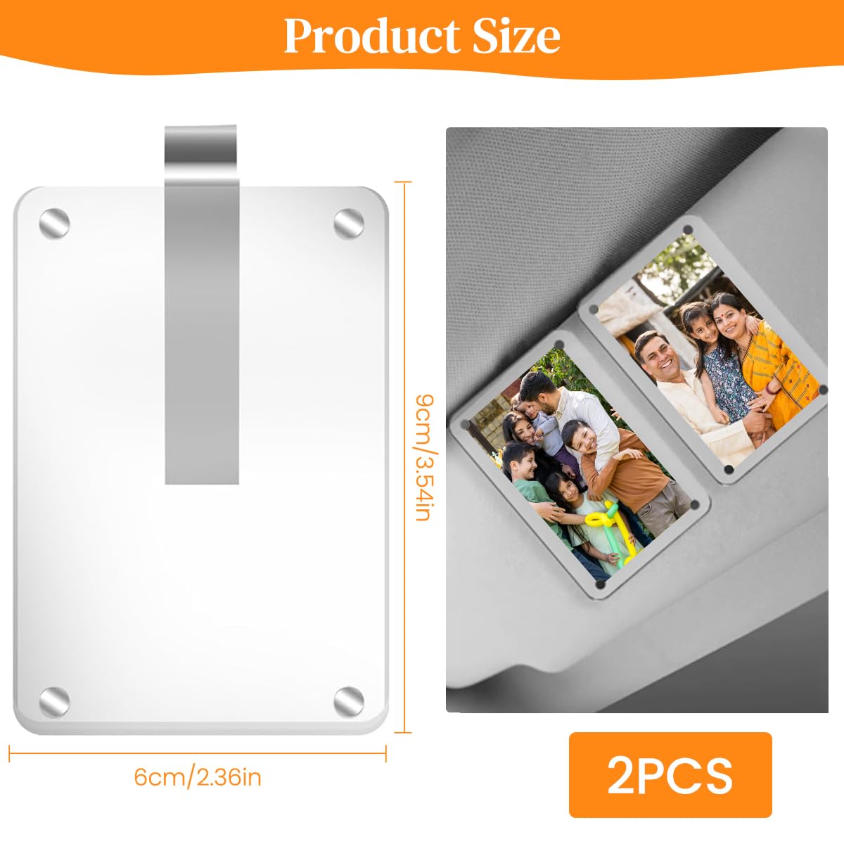 Zibuyu Magnetic Acrylic Photo Frames for 3 in Photos featuring Slide In Clamp | 2 Pcs 6x9 cm Display