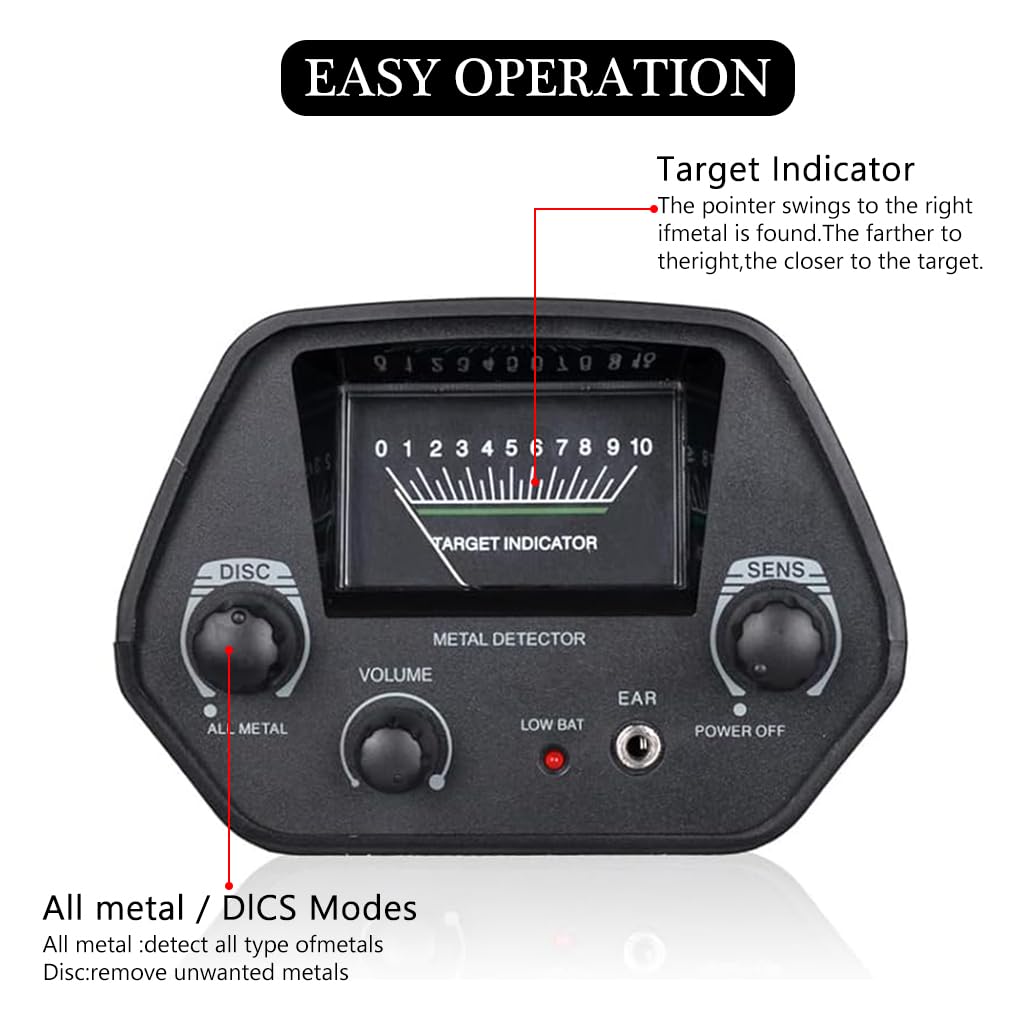 HASTHIP® Metal Detector for All Metal,  Waterproof Metal Detector Machine  with Indicator, Support Earphone, Adjustable Volume, for Coins, Metal Objects & Gold Rings(Without Battery)