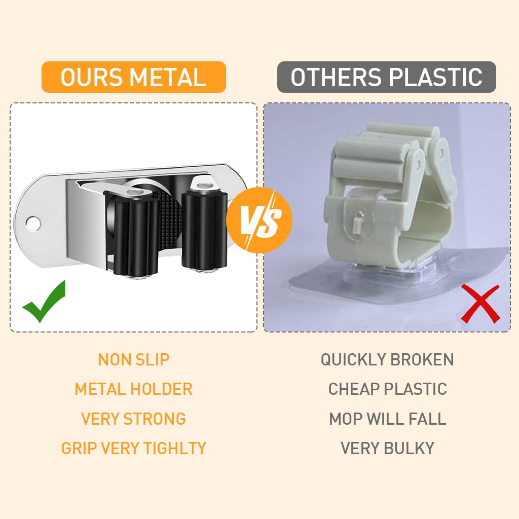 ZIBUYU Broom Holder Wall Mounted for Bathroom and Kitchen featuring Anti Slip Pad and 10kg Load Capacity | Stainless Steel Nail Free Rack