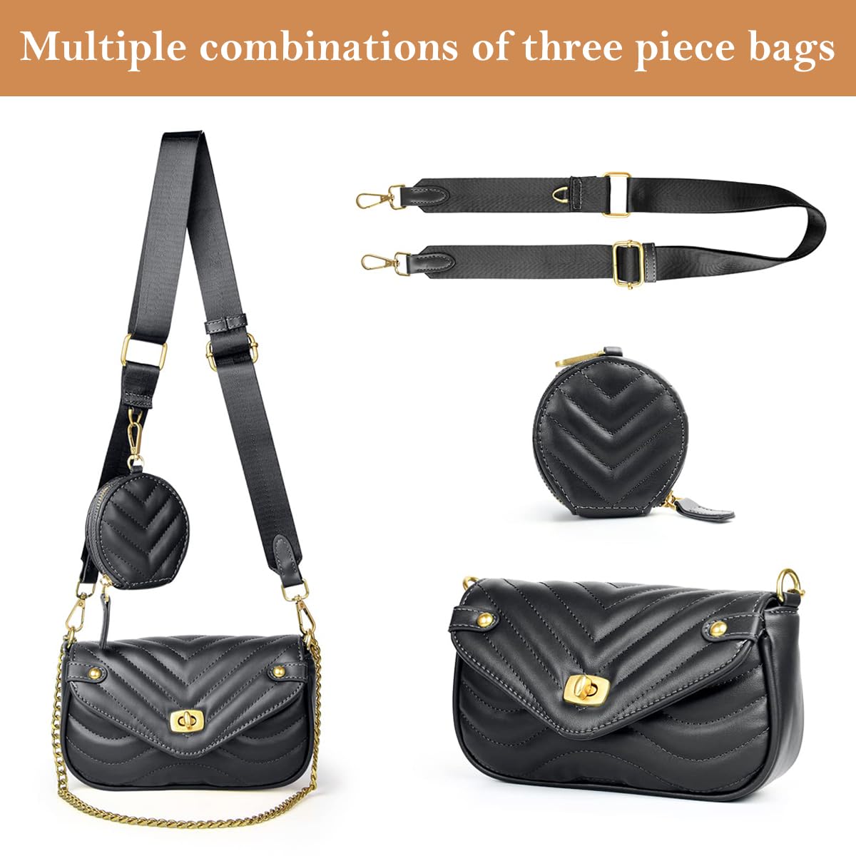 Zibuyu Sling Bag for Women featuring Chain Detail and 20×6.5×13.5cm PU Leather Design | Black