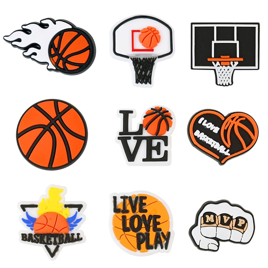 HASTHIP Sports Shoe Charms for Clog Sandals featuring 9 PVC Sports Designs | Kids & Adults