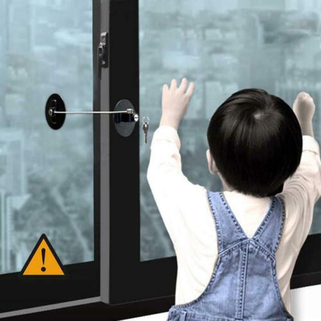 velneet Window Refrigerator Child Safety Limit Lock for Sliding and Hanging Windows with 20cm Cable featuring Rotatable Lock Cylinder and Zinc Alloy Body