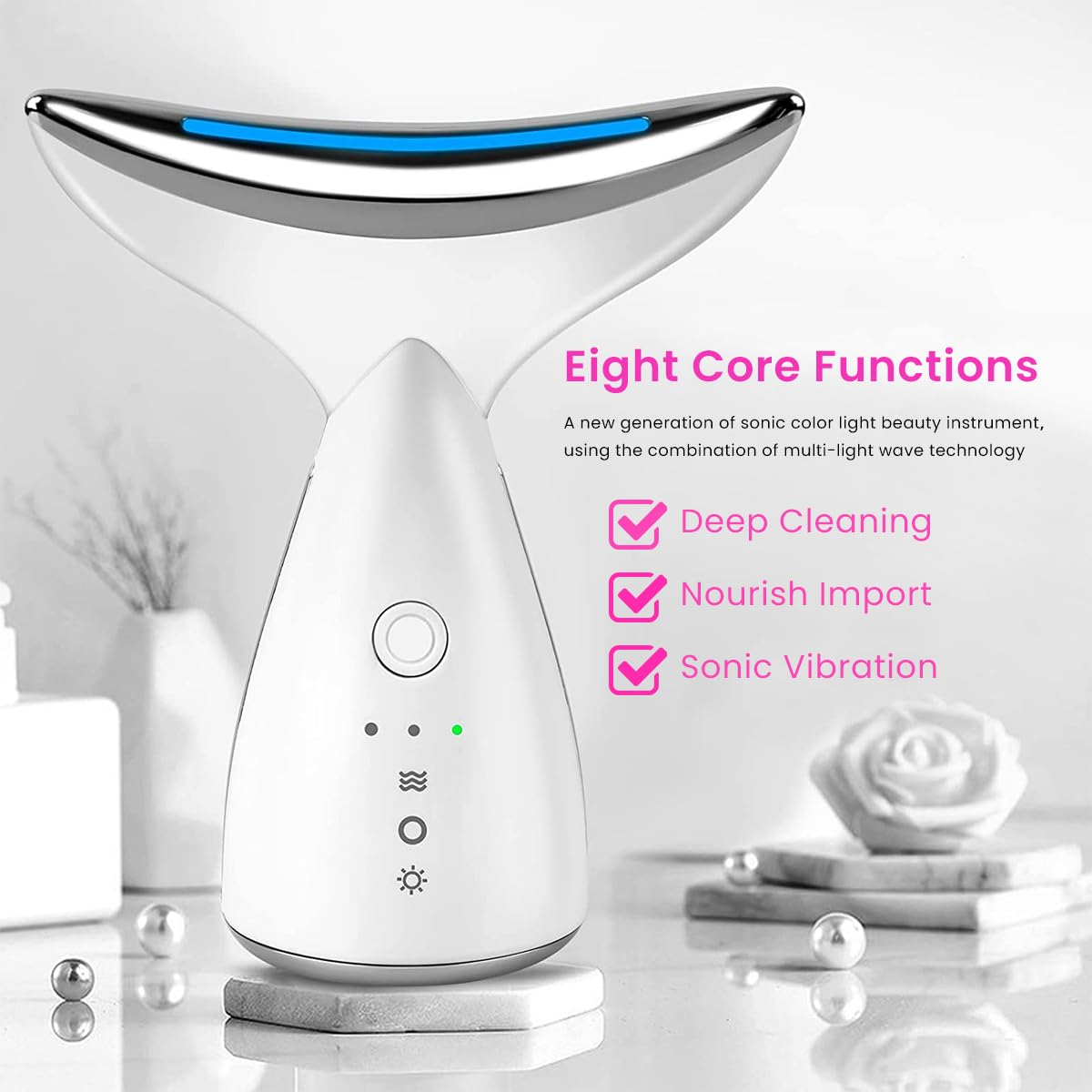 HANNEA® EMS Beauty Machine Anti-aging Neck Massager 3 in 1 Anti Wrinkles Face Massager EMS Micro-current Neck Massager Remove Double Chin Tighten Facial Contour Prevent Wrinkles, White