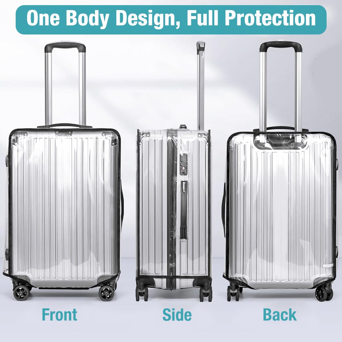 ZIBUYU Transparent Luggage Cover for 28 Inch Suitcase with Hook and Loop Buckle | Thick PVC Dustproof Protection