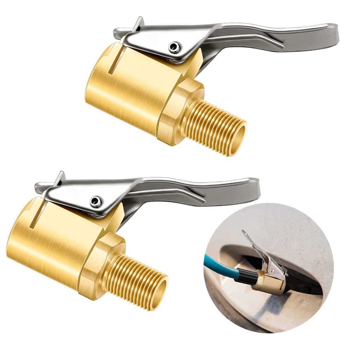 STHIRA Brass Tire Valve Adapter for Car and Cycle Use featuring Secure Lock 250 PSI | Fits Air Pumps and Gauges