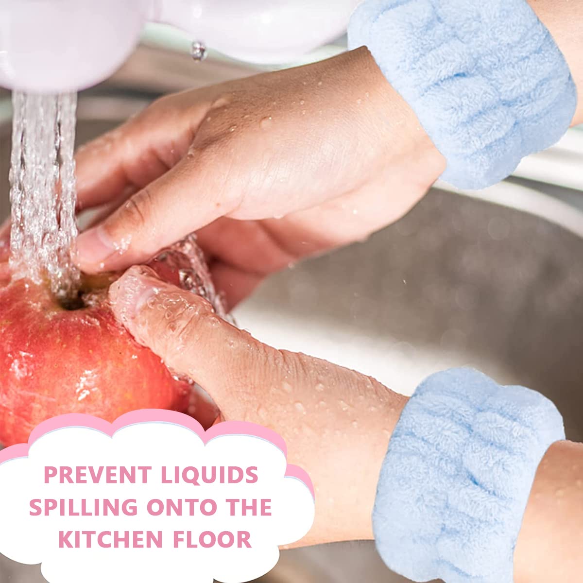 MAYCREATE Wrist Washband for Face Washing with Absorbent Microfiber Fabric Blue and Pink | 2 Pairs for Women and Girls