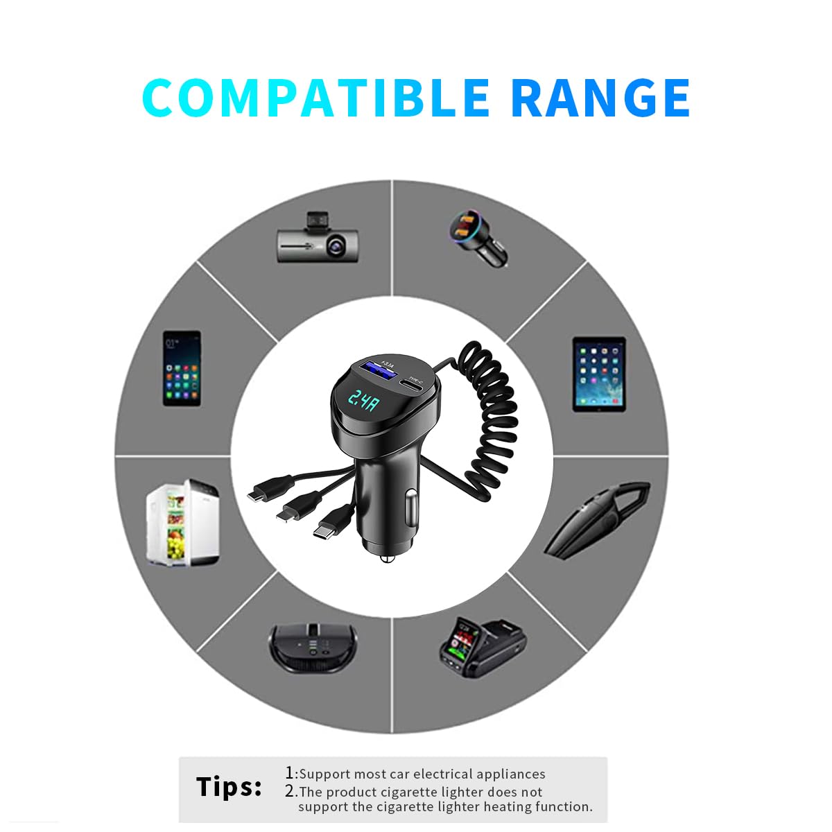 STHIRA Car Charger 5 in 1 for 12V and 24V Vehicles with 18W PD and QC 3.1 Ports | LCD Display
