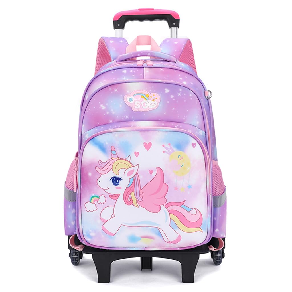 FANCYKU® Unicorn Print School Backpack for Girls Travel Backpack for Girl School Bag on Wheel Detachable Wheel Stand Gift School Bag for Girls