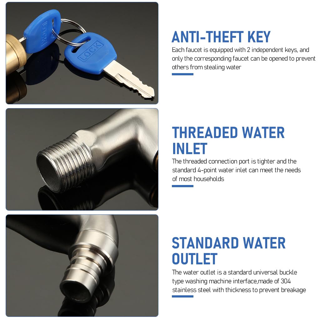 HASTHIP Washing Machine Tap for Bathroom and Kitchen with 1/2 inch Thread Copper Lockable Faucet | Chrome-Plated Metal