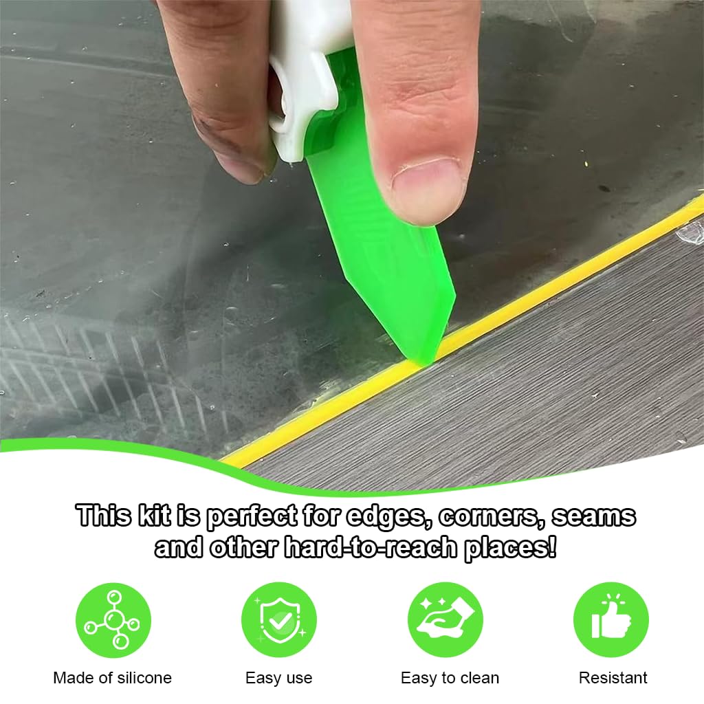 Serplex Caulking Tool Kit for Bathroom Kitchen and Window Sealing with 9-in-1 Scraper Tips | Foldable Handle Reusable PP Set