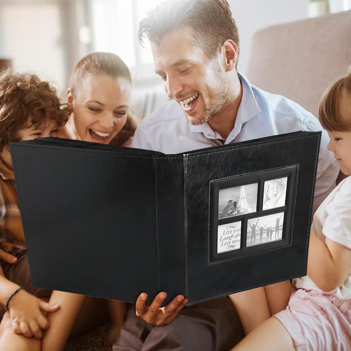 HASTHIP Photo Album Book for Memories with 500 Photo Capacity featuring 4 Clear Windows and PU Leather Cover