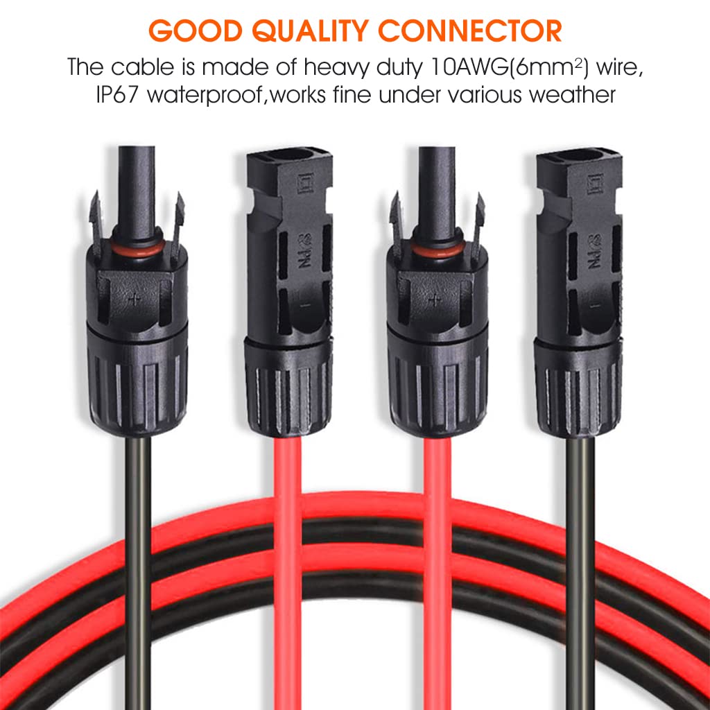 ELEPHANTBOAT Solar Extension Cable for Panels with IP67 Connectors 3ft 10AWG 30A | Oxygen Free Copper Wire