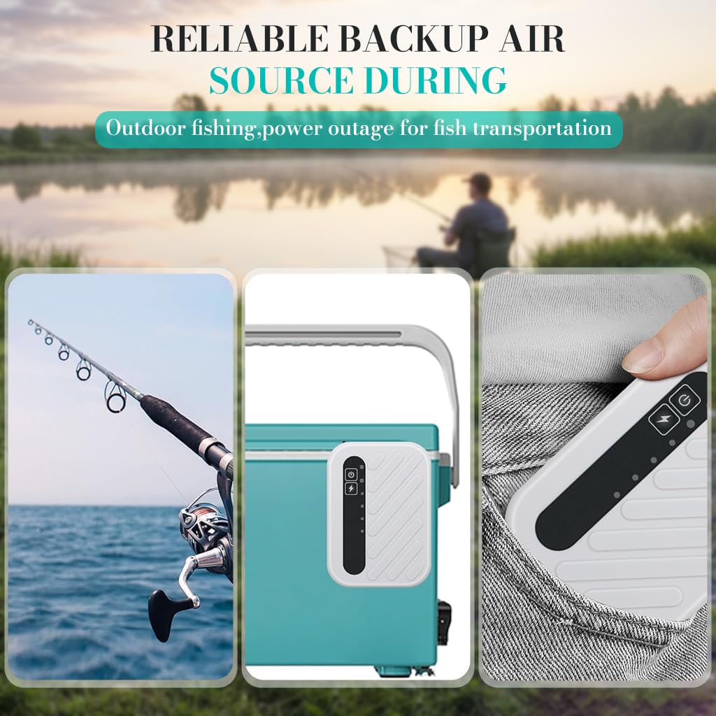 Qpets Small Oxygen Generator for Aquarium and Outdoor Fishing with 45h Battery | Adjustable Flow and Intermittent Mode