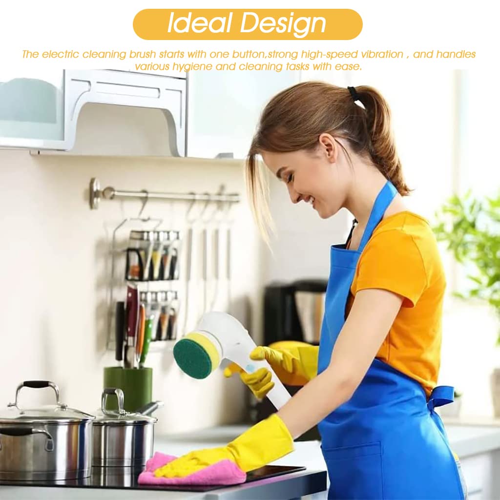 Serplex Electric Cleaning Brush for Bathroom and Kitchen with 5 Heads and 360° Rotation | USB Rechargeable White