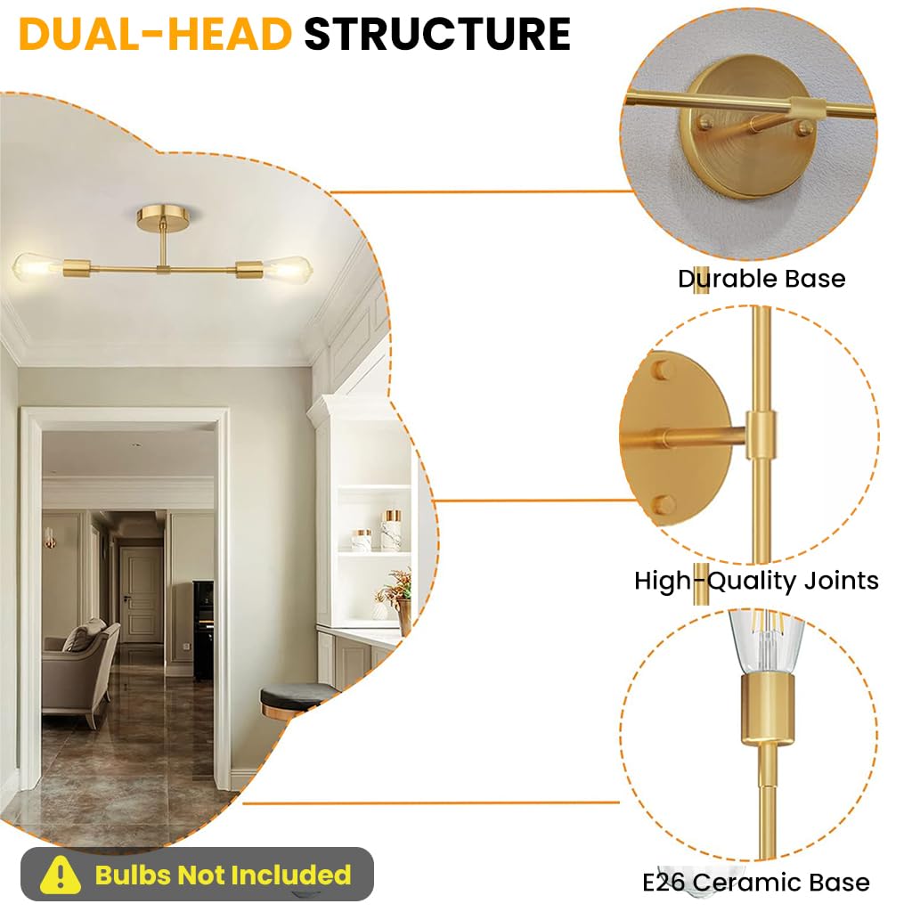 ELEPHANTBOAT Wall Light for Home Decoration with Dual Head Design and Golden Metal Finish | 13.4 in Retro Lamp for Living Room and Bedroom