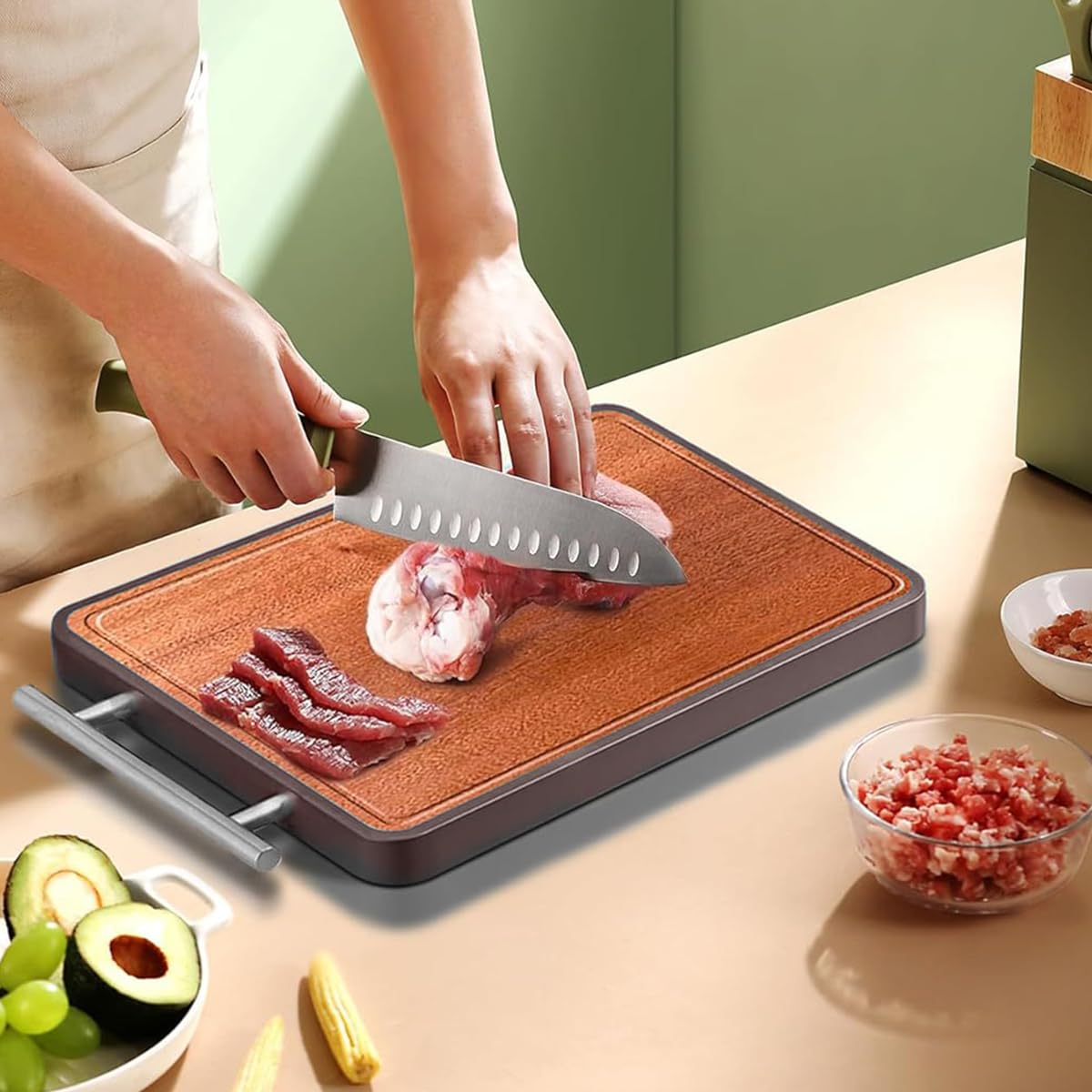 HASTHIP Cutting Board for Kitchen with Double Sided Steel and Ebony Wood 42.5x30.5x2cm