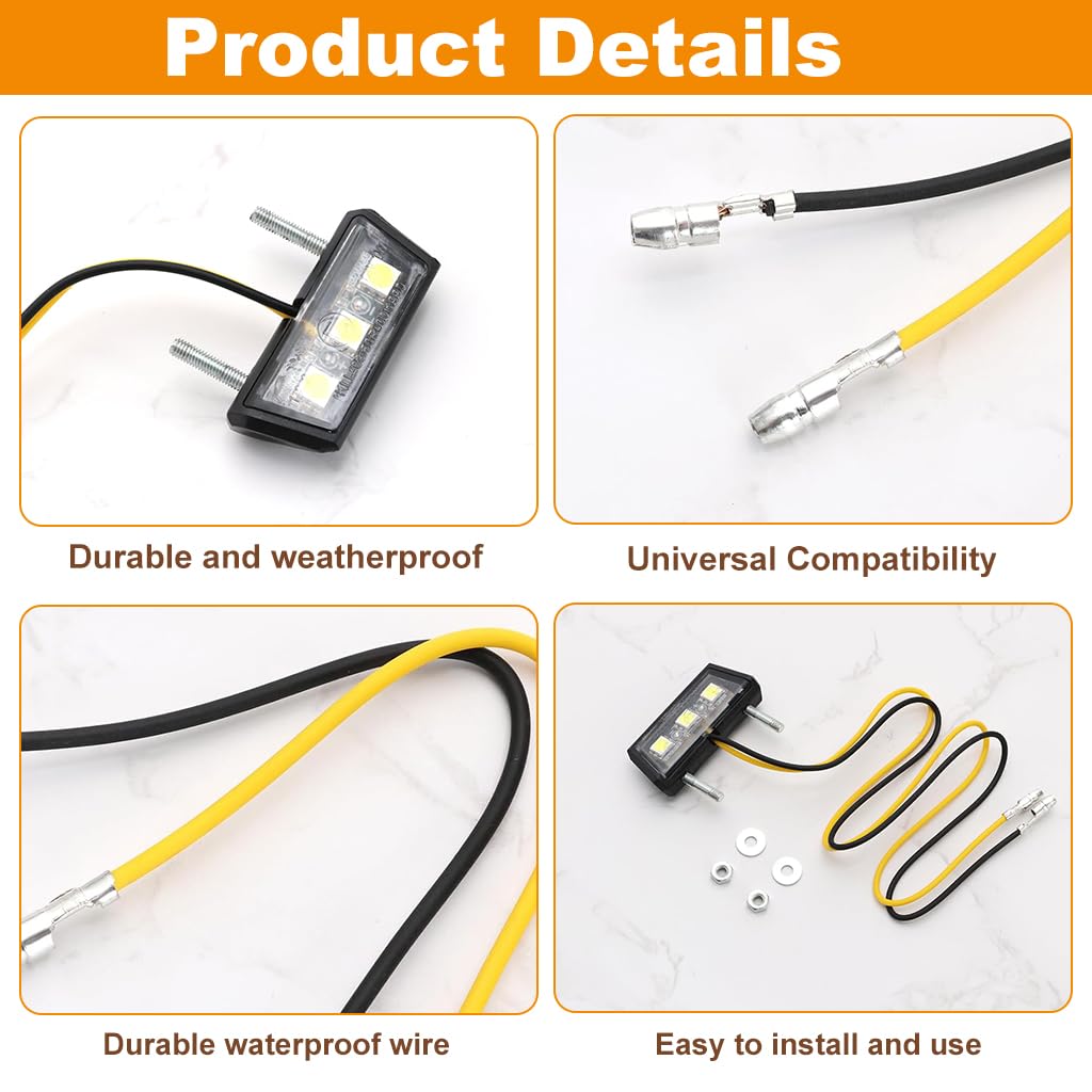 STHIRA Motorcycle License Plate Light for 12V Use with 3 LEDs and Waterproof ABS Housing