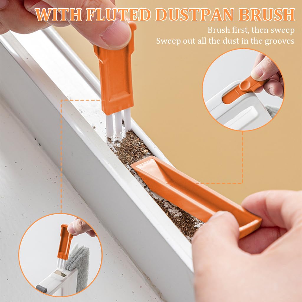 HASTHIP Window Cleaning Brush 5 in 1 for Tracks and Frames with 4 Layer Pad & Mini Brush | PP Handle Design