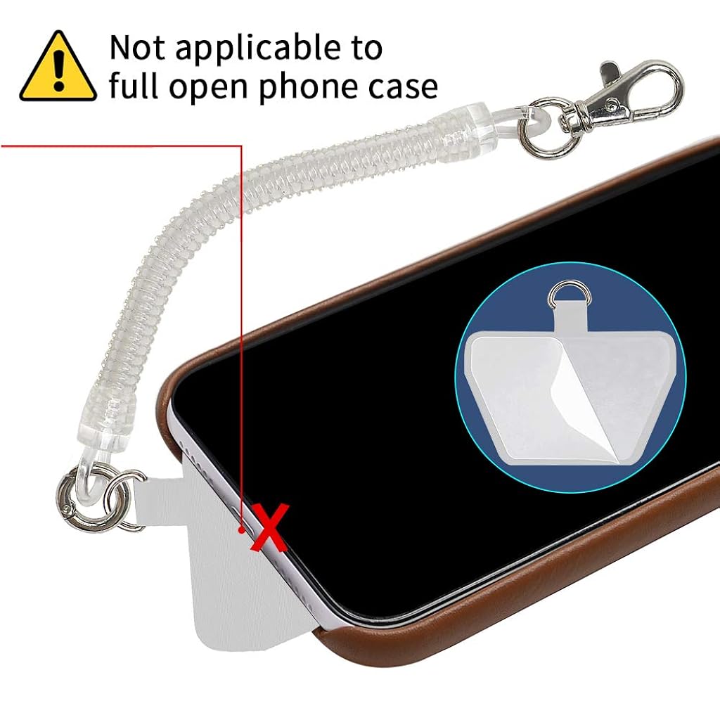 Zeitel® Phone Handstrap Phone Spring Hand Strap Set Quick Release Phone Handstrap Anti-theft Retractable Phone Sling with 2 Self-adhesive Inserts & Carabiner, Not Includes Phone Case, White