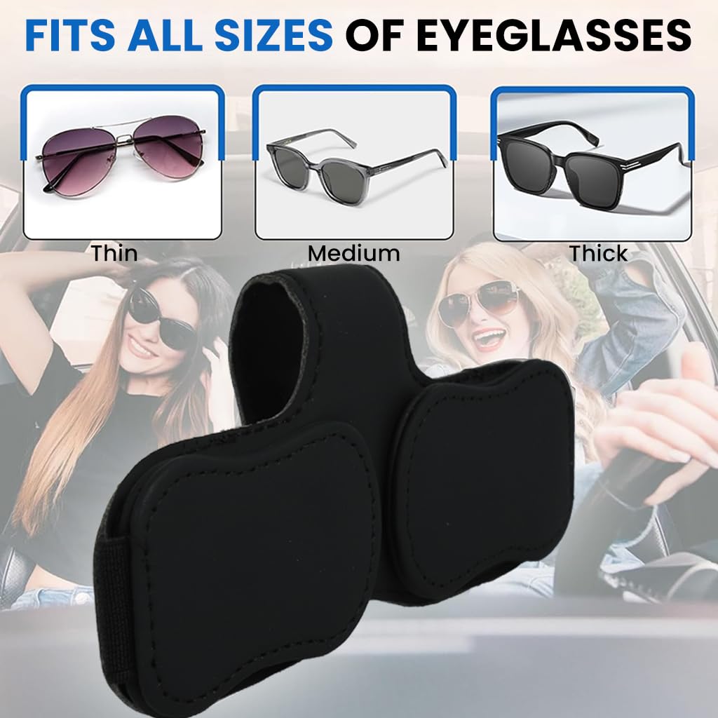 ZIBUYU Sunglass Holder for Car Visor with Dual Magnetic Clip Design and PU Leather Finish | Space-Saving Organizer