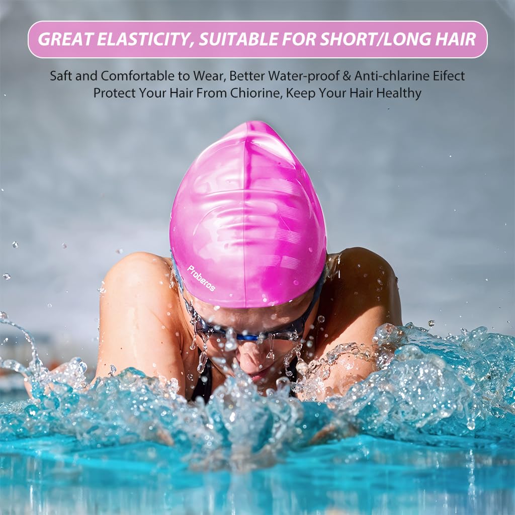 Proberos Swimming Cap for Training with Super Elastic Silicone Fit 55–60 cm | Unisex Pink