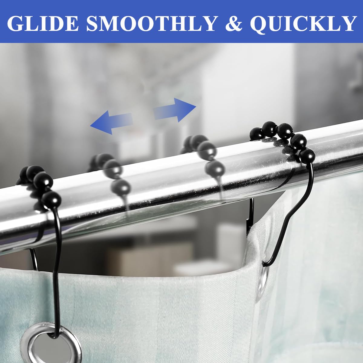 HASTHIP Shower Curtain Hooks Set of 12 with Snap On Design and Rust Resistant Black Finish