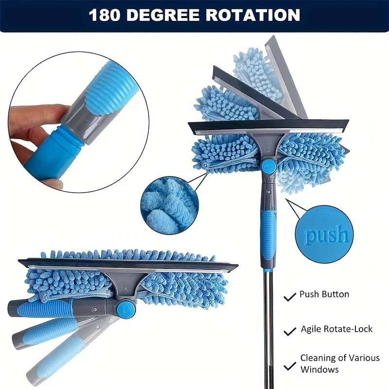 HASTHIP Window Cleaner Kit with 20 ft Reach Extension Pole and 2 in 1 Rotatable Squeegee | Blue