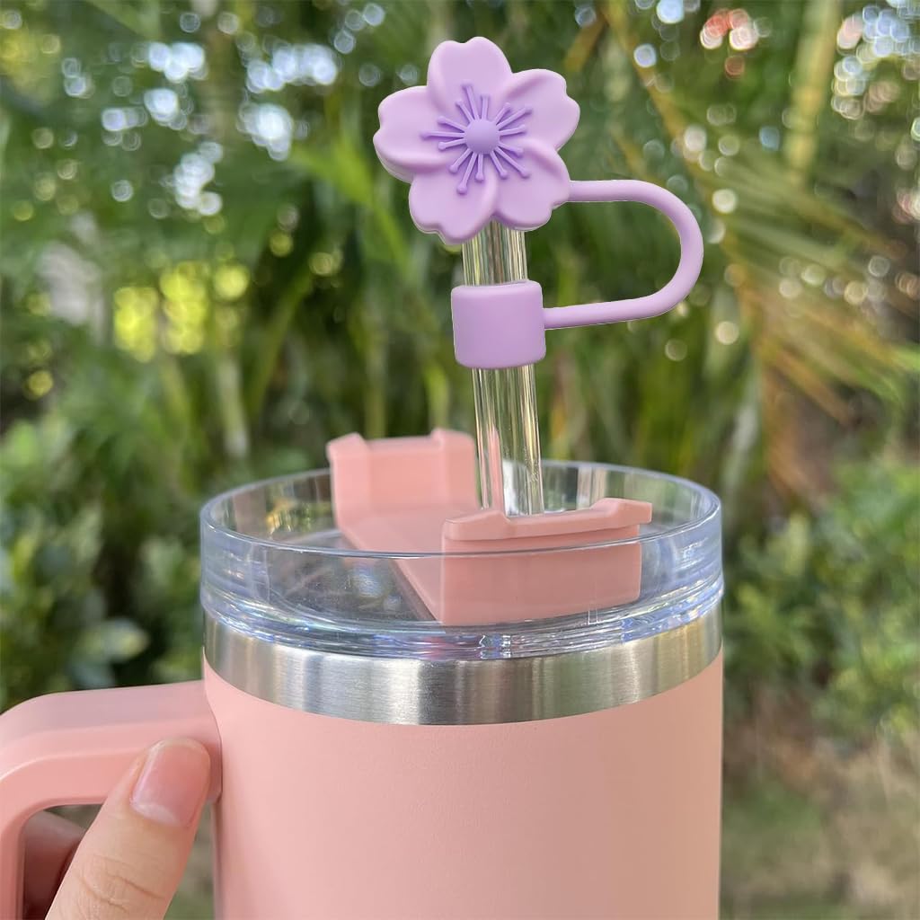HASTHIP Flower Silicone Straw Caps for Stanley 30 40 oz Cups featuring 10mm Fit | 15PCS Dust Proof Covers