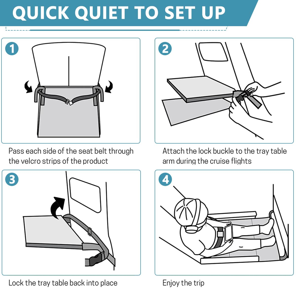 HASTHIP Airplane Footrest for Kids with Adjustable Strap | 79x44cm Toddler Travel Bed Grey and Black