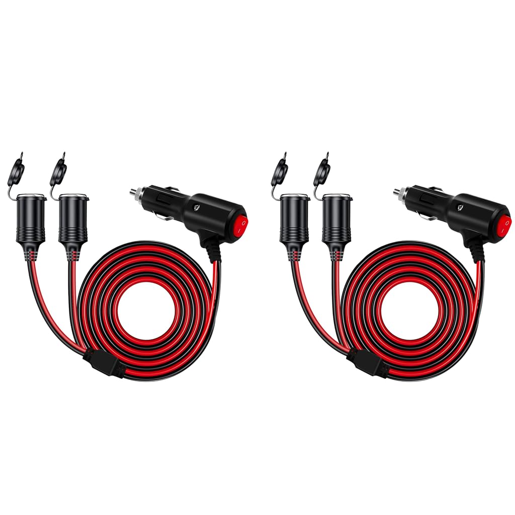 STHIRA 2 in 1 Car Cigarette Lighter Splitter with Dual Port Socket and 9.8 ft Extension Cable for Phone Charging and GPS