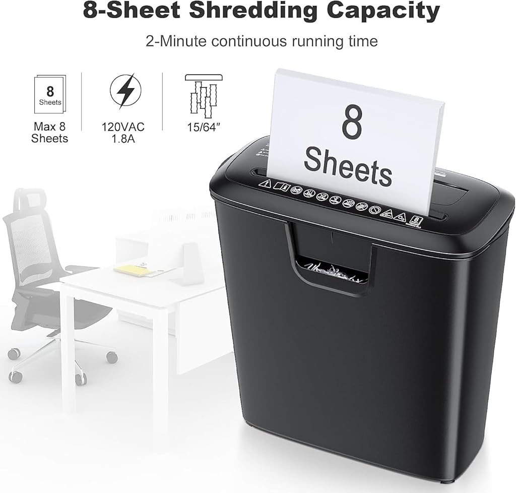 Climberty® StripCut Paper Shredder for Home & Office Use, 8 Sheets, Overheat Protection, 3.4 Gallon Trash Can