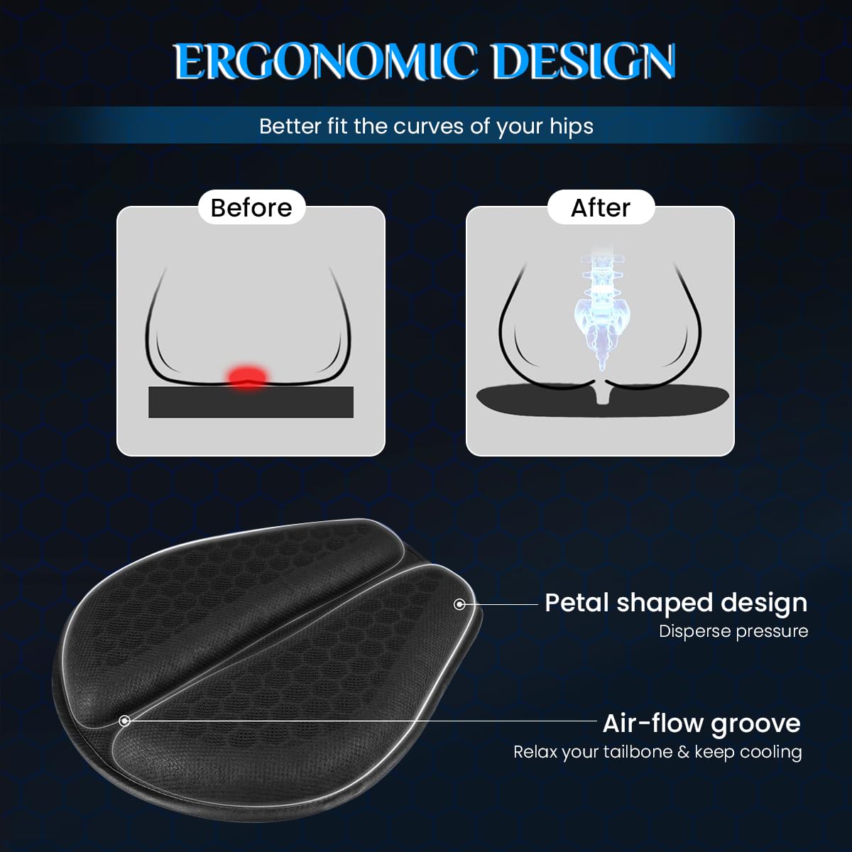 STHIRA® Gel Seat for Bike Motorcycle Gel Seat Cushion with Waterproof & UV Sun Cover 3D Honeycomb Breathable Bike Seat Cover Shock-Absorbing Anti-Slip Seat Cushion for Bike Universal Fit for Long Ride