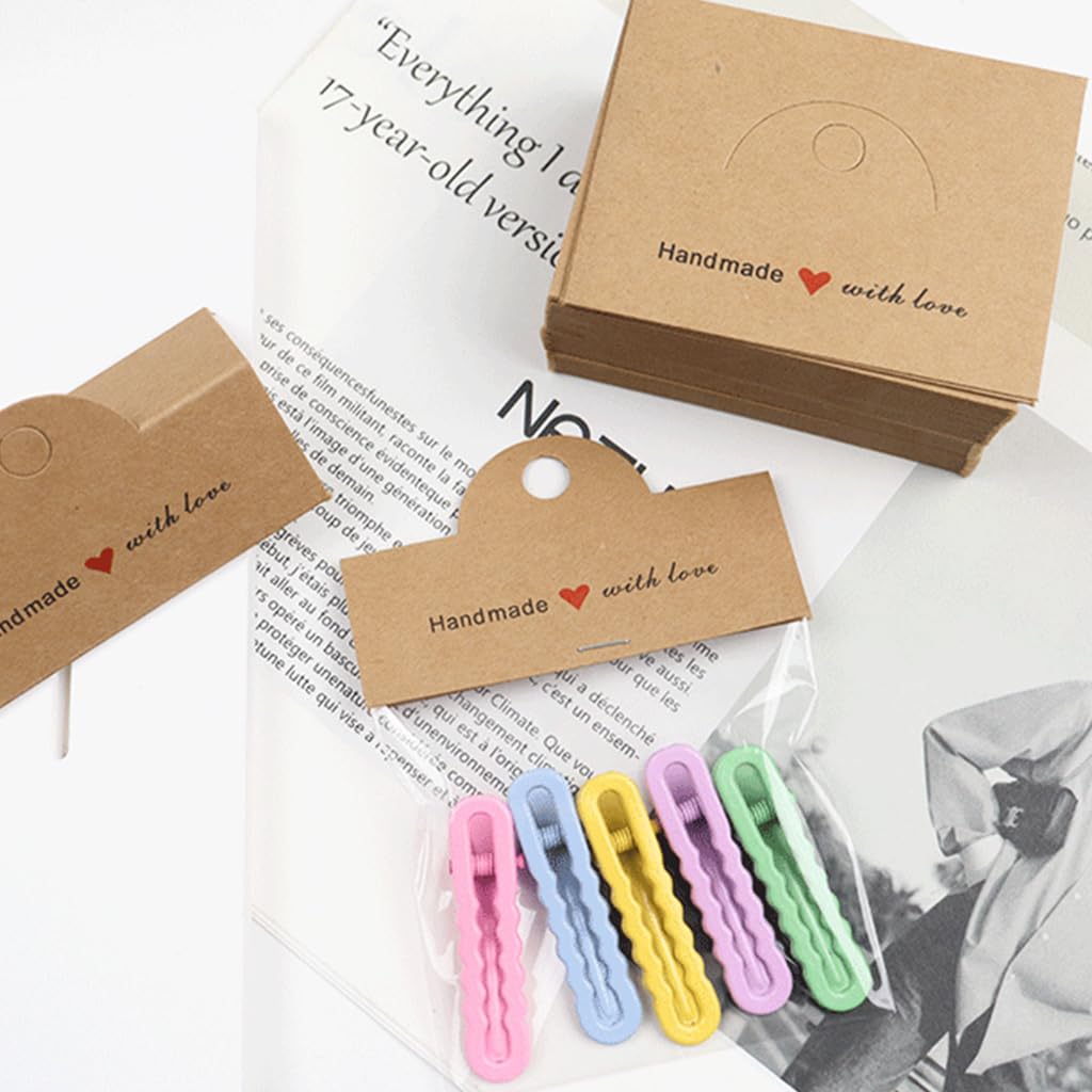 HASTHIP Jewellery Organiser Pouch Set for Rings and Necklaces with 100Pcs 8x10cm Clear Bags | Includes Brown Cardstock Handles for Display and Gifting