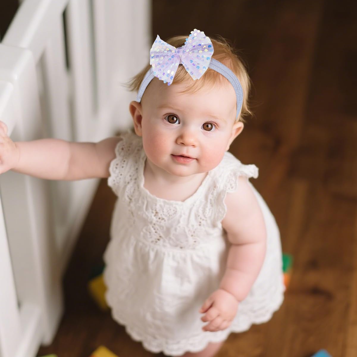 SNOWIE SOFT Hair Bands for Baby Girls 0–2 Years with 14.9–20.4 in Stretch | Soft Purple Flower Bows