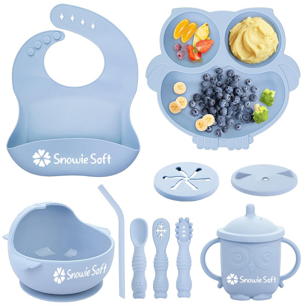SNOWIE SOFT Baby Feeding Set for Toddlers with 10 Pcs Silicone Tableware | Sterilizable Blue