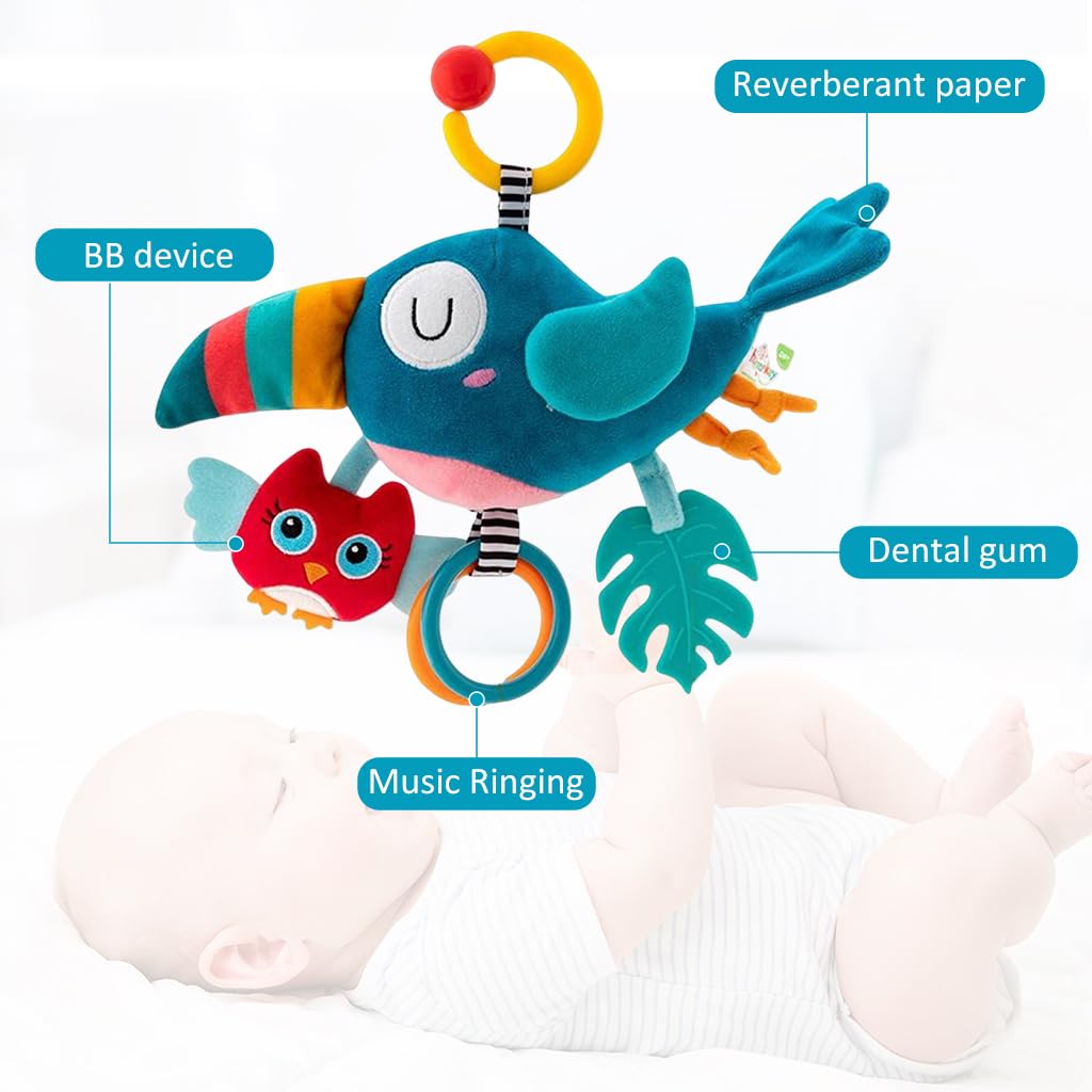 PATPAT® Cute Cradle Hanging Toy for Baby Stroller Hanging Toy Sensory Toy Crib Hanging Toy Soft Stuff Toy Woodpecker Toy Teether Toy Rattle Toy for Toddlers Shower Gift for Baby (Blue)