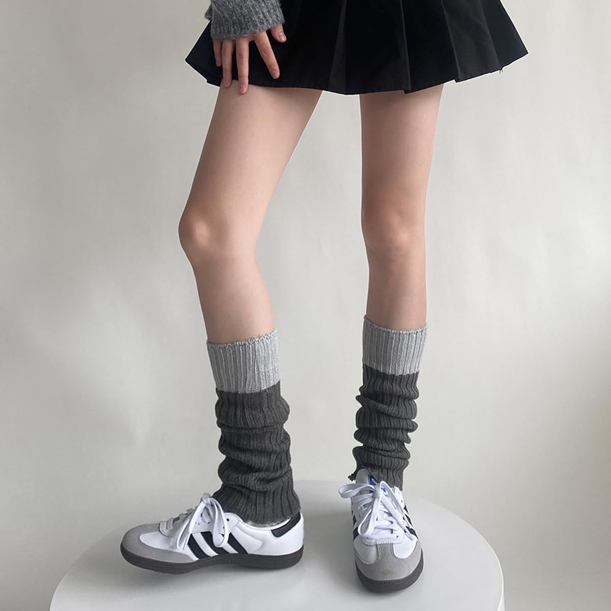 Venzina Leg Warmers for Women featuring Stretchy Knit Design in Grey | Retro Style Boot Socks