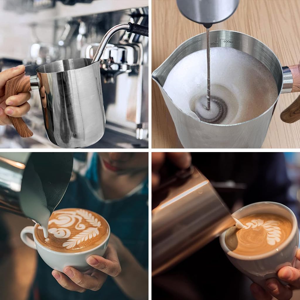 Supvox Milk Frothing Pitcher 600ml for Latte Art with V Shape Spout and Ergonomic Handle