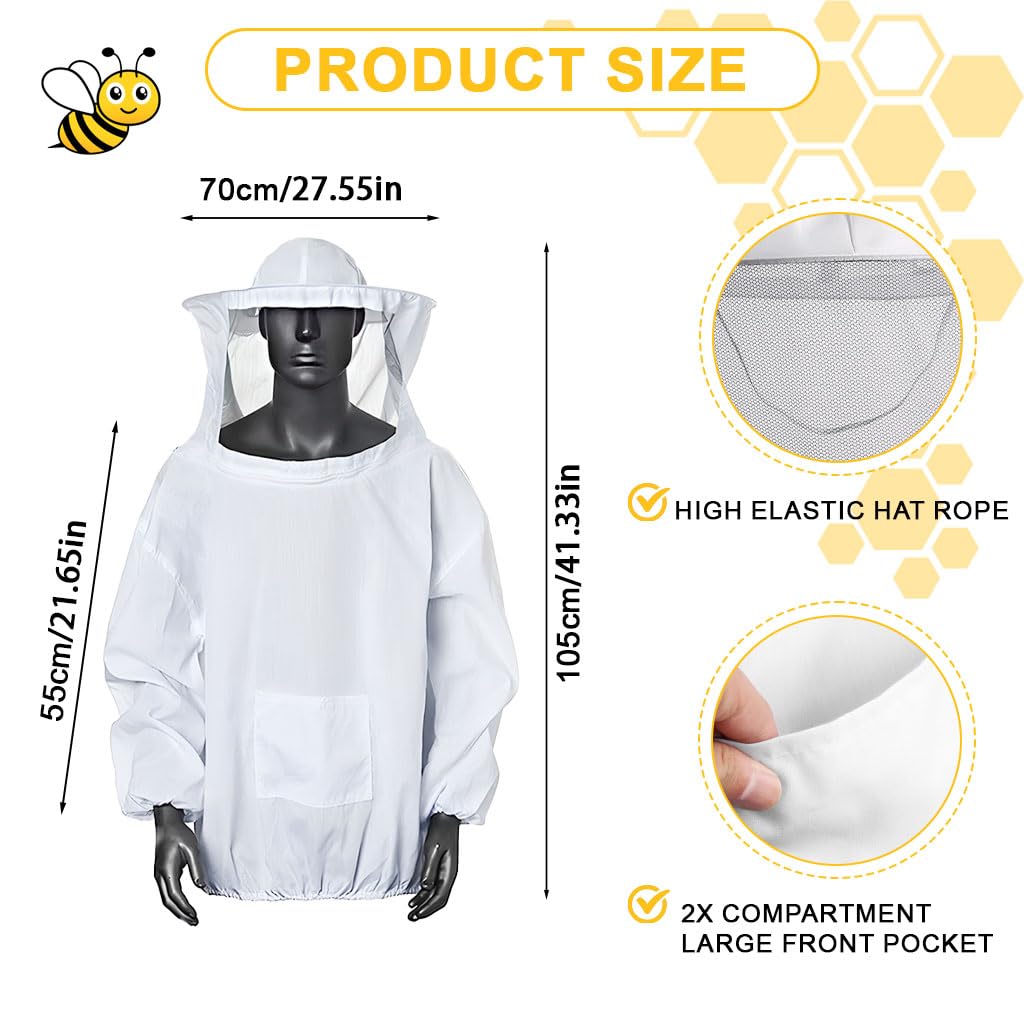 HASTHIP Beekeeping Suit for Hive Protection with Detachable Veil Hat and Elastic Cuffs