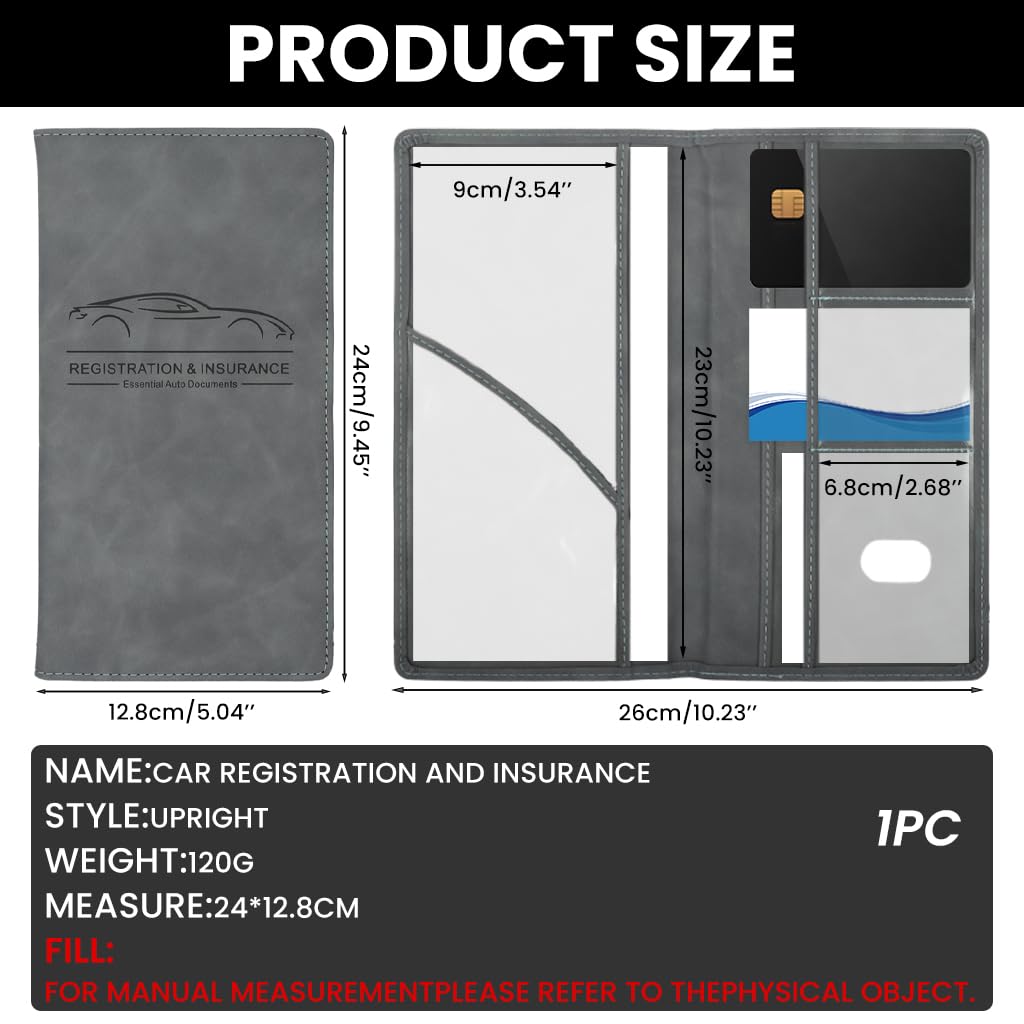 Zibuyu Car Registration and Insurance Holder with Magnetic Closure and 6 Transparent Pockets Grey 24 x 12.9 x 1 cm | Glove Box Organizer