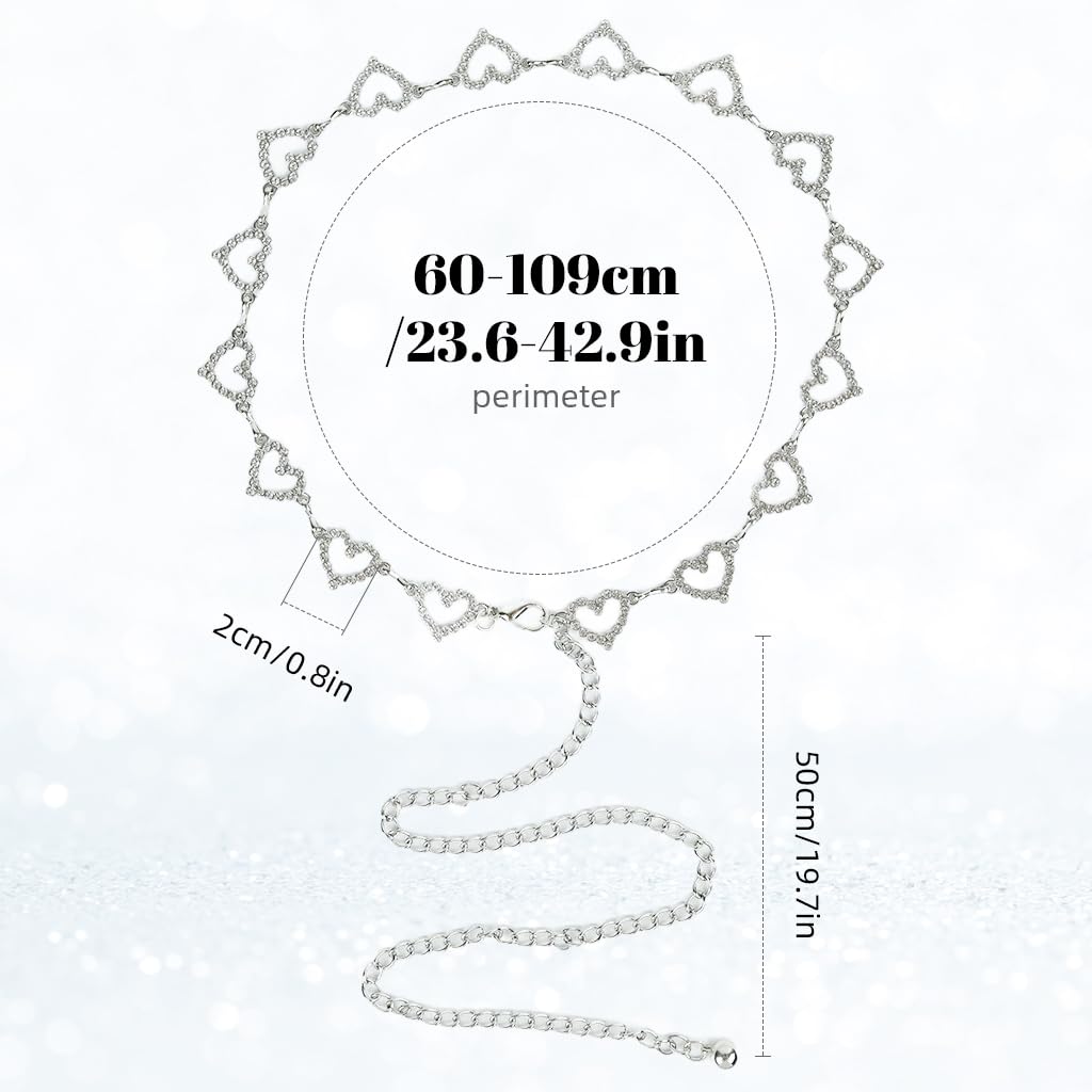 SANNIDHI Waist Chain for Women featuring Rhinestone Heart Links in Silver Alloy | Adjustable Belt for Dresses, Jeans and Skirts