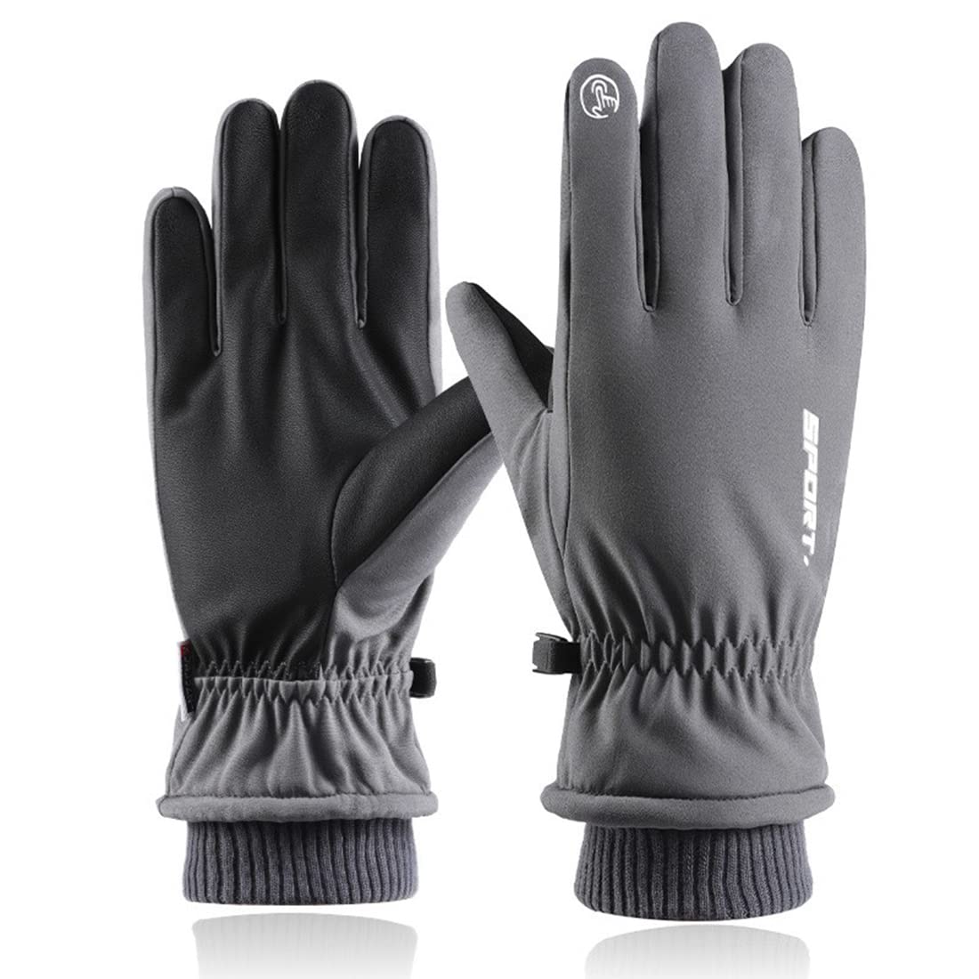 ZIBUYU Winter Gloves for Men Women Adult Warm Bike Riding Gloves Touch Screen Finger Microfiber Anti-Slip Design Windproof Waterproof Snow Ski Gloves Hand Gloves (Grey)