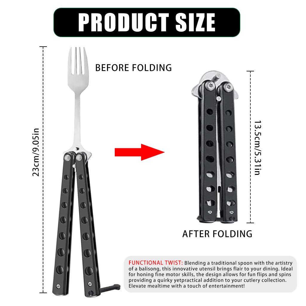 Proberos Balisong Fork for Camping and Travel featuring Folding Handle | Stainless Steel Cutlery