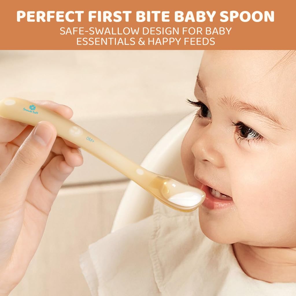 SNOWIE SOFT Silicone Baby Feeding Spoon Set for 0–12 Months with 30° and 70° Curved Tips | Includes Storage Case